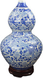 16" Classic Blue and White Porcelain Gourd-Shaped Vase, China Ming Style, Good Fortune, Fengshui, Jingdezhen