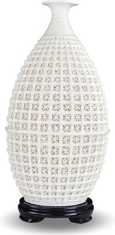 15" Fine Hand-woven Fretwork White Porcelain Decorative Vase, Pear-shaped, Dehua