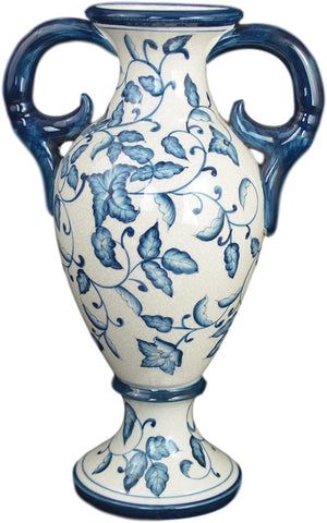 Festcool 18" Blue and White Floral Porcelain Vase, China Vase, Decorative Ceramic Vase, with Handles