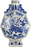 Blue and White Porcelain Lucky Animal Octagonal Flat Jar Vase, Jingdezhen （D6）