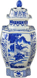 19" Classic Blue and White Porcelain Octagonal Jar Vase, China Qing Style, Jingdezhen (D22)