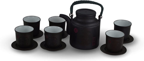 Yixing Zisha Purple Clay Purple Sand Tea Set 7 Pc Fine Tea Pot Tea Cups Traditional Kung Fu Tea