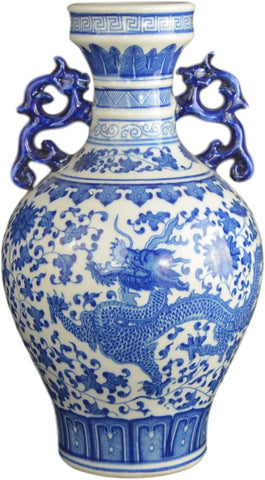 Classic Blue and White Dragon Porcelain Vase, Jingdezhen, China