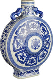 Festcool Blue and White Porcelain Eight Treasures Flat Jar Vase