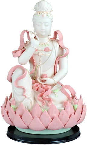 11.5" Fine Porcelain Free Quan Yin Buddha Sitting on a Lotus Statue, Guanyin, Kwan Yin, Kuanyin, Goddess of Mercy
