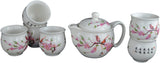 7 Pcs Premium Peach Flower Birds Porcelain Tea Set Teaset Fine Tea Pot Tea Coffee Cups