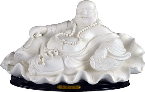 Large 16" Fine White Porcelain Fengshui Happy Laughing Lucky Buddha, Sitting