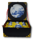 8 Pc Premium Blue and White Porcelain Tea Set Teaset Fine Tea Pot Tea Cups Traditional Chinese Landscape Painting
