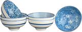 8 - Ounce Porcelain Bowl Sets with Free 6 Porcelain Spoons Set of 6 Blue and White (Blue7)