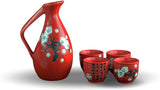 5 PCS Wine Liquor Spirit Sake Alcohol Porcelain Pot Set 1 Pot 4 Cups Chinese Japanese Cherry Blossom
