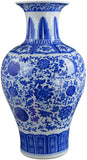 Classic Blue and White Floral Porcelain Vase, Fishtail Vase China Ming Style 19"