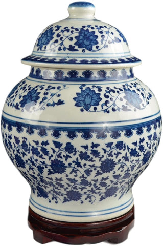 Festcool Classic Blue and White Porcelain Covered Jar Vase, China Ming Style, Jingdezhen