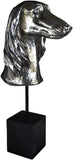 20" Dog Head Bust, Silver Glaze Statue Animal Figurine, Sculpture on a Stand