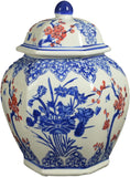 Blue and White Porcelain Ceramic Covered Floral Jar Vase, Food Container Storage Lotus Plum Blossoms,(J23)
