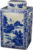 Festcool Classic Blue and White Porcelain Square Jar Vase, Flower and Landscape, China Qing Style, Jingdezhen (D11)