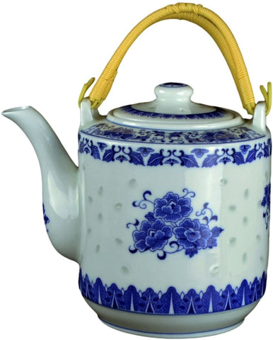 Large Teapot Blue and White Porcelain 64 OZ