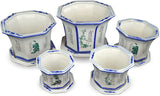 Festcool 10.5" 5 PCS Octagonal Set of Oriental Porcelain Planters Classic Flower Pots