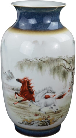 China Jingdezhen Ceramic Porcelain Vase, Horse, Oriental Style Decoration 17"