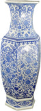 24" Classic Blue and White Hexagonal Lotus Porcelain Vase , Ceramic Vase Jingdezhen, China Qing Style （D8）