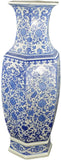 24" Classic Blue and White Hexagonal Lotus Porcelain Vase , Ceramic Vase Jingdezhen, China Qing Style （D8）