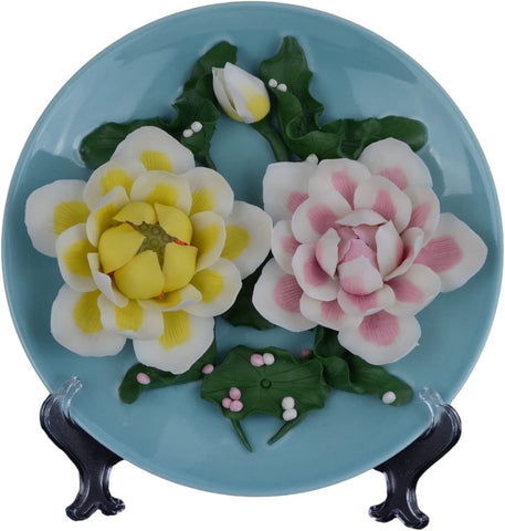10" Hand-crafted Porcelain Decorative Display Plate Lotus Dehua