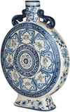 12" Blue and White Porcelain Floral Flat Jar Vase