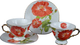 Porcelain 7 Oz Coffee Cup Set Tea Cup Set and Saucer, Set of 2, Roses