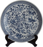 Festcool 14" Porcelain Plate, Birds and Flowers, Blue and White Decorative Plate