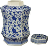 Classic Blue and White Porcelain Floral Hexagonal Jar Vase, China Qing Style, Jingdezhen (D20)