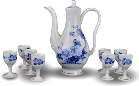 9 PCS Wine Liquor Spirit Sake Pot Set 1 Pot 8 Cups Jingdezhen