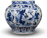 Classic Blue and White Yuan Porcelain Vase, Gui Guzi Descends the Mountain, China Yuan Style, 12"
