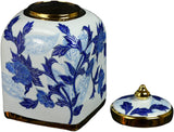 Classic Porcelain Blue Floral Square Jars Vases, Gilt Edge Vase , Jingdezhen (J16)