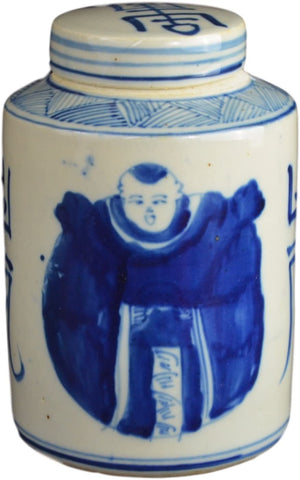Festcool Retro Antique Like Style Blue and White Porcelain Good Luck Ceramic Covered Jar Vase, China Ming Style, Jingdezhen (LJ3)