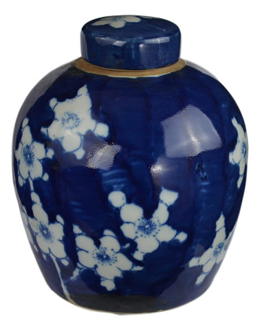 Antique Style Blue and White Porcelain Blue Cherry Blossom Plum Flower Ceramic Covered Jar Vase, China Ming Style, Jingdezhen (LJ4)