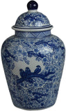 Festcool 12.5" Blue and White Porcelain Floral Temple Ginger Jar Vase, China Qing Style