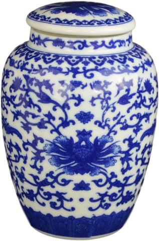Festcool Blue and White Porcelain Floral Ceramic Tea Storage Covered Jar Container, Decorative, Jingdezhen