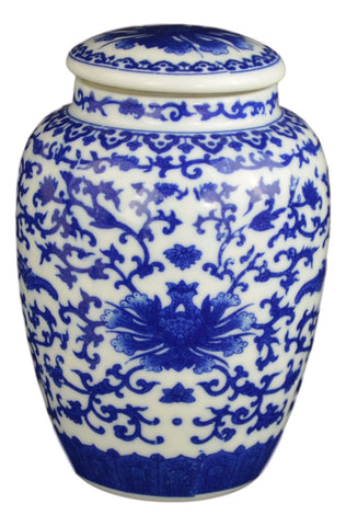 Festcool Blue and White Porcelain Floral Ceramic Tea Storage Covered Jar Container, Decorative, Jingdezhen