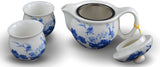 7 Pc Premium Blue and White Porcelain Tea Set Fine Tea Pot Tea Cups Traditional Joyful Bird and Lotus