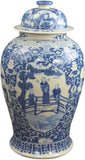 19" Antique Like Finish Retro Blue and White Porcelain Ancient Figures Temple Ceramic Ginger Jar Vase, China Ming Style, Jingdezhen (L4)