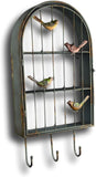 Festcool Bird 3 Tiers Rack Metal Cubby Shelf Wall Decor Sculpture Metal Art 12" Wx25 H, w/ 3 Metal Clothing Hooks