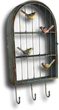Bird 3 Tiers Rack Metal Cubby Shelf Wall Decor Sculpture Metal Art 12"Wx25"H, w/ 3 Metal Clothing Hooks