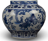 Classic Blue and White Yuan Porcelain Vase, GUI Guzi Descends The Mountain, China Yuan Style, 11", Free Wood Base