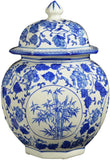 Blue and White Porcelain Ceramic Covered Jar Vase, Plum, Orchid, Bamboo and Chrysanthemum, Jingdezhen(J18)