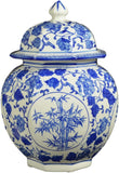 Festcool Blue and White Porcelain Ceramic Covered Jar Vase, Plum, Orchid, Bamboo Chrysanthemum, Jingdezhen(J18), Festcool, 12In