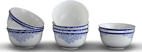 10 Pcs Fine Bone China Blue and White Bowls, Rice Bowl,Cereal Bowl,Soup Bowl Fruit Bowl Set
