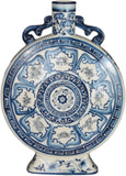 Festcool 12" Blue and White Porcelain Floral Flat Jar Vase