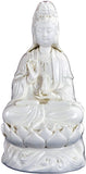 12" Fine Porcelain Quan Yin Buddha Sitting on a Lotus Statue, Guanyin, Kwan Yin, Kuanyin, Goddess of Mercy