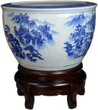 16" Porcelain Blue and White Fishbowl , Landscape Chinese