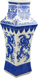 16" Classic Blue and White Porcelain Phoenix Square Jar Vase, China Qing Style, Jingdezhen (D2)