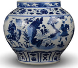 Classic Blue and White Yuan Porcelain Vase, GUI Guzi Descends The Mountain, China Yuan Style, 11", Free Wood Base